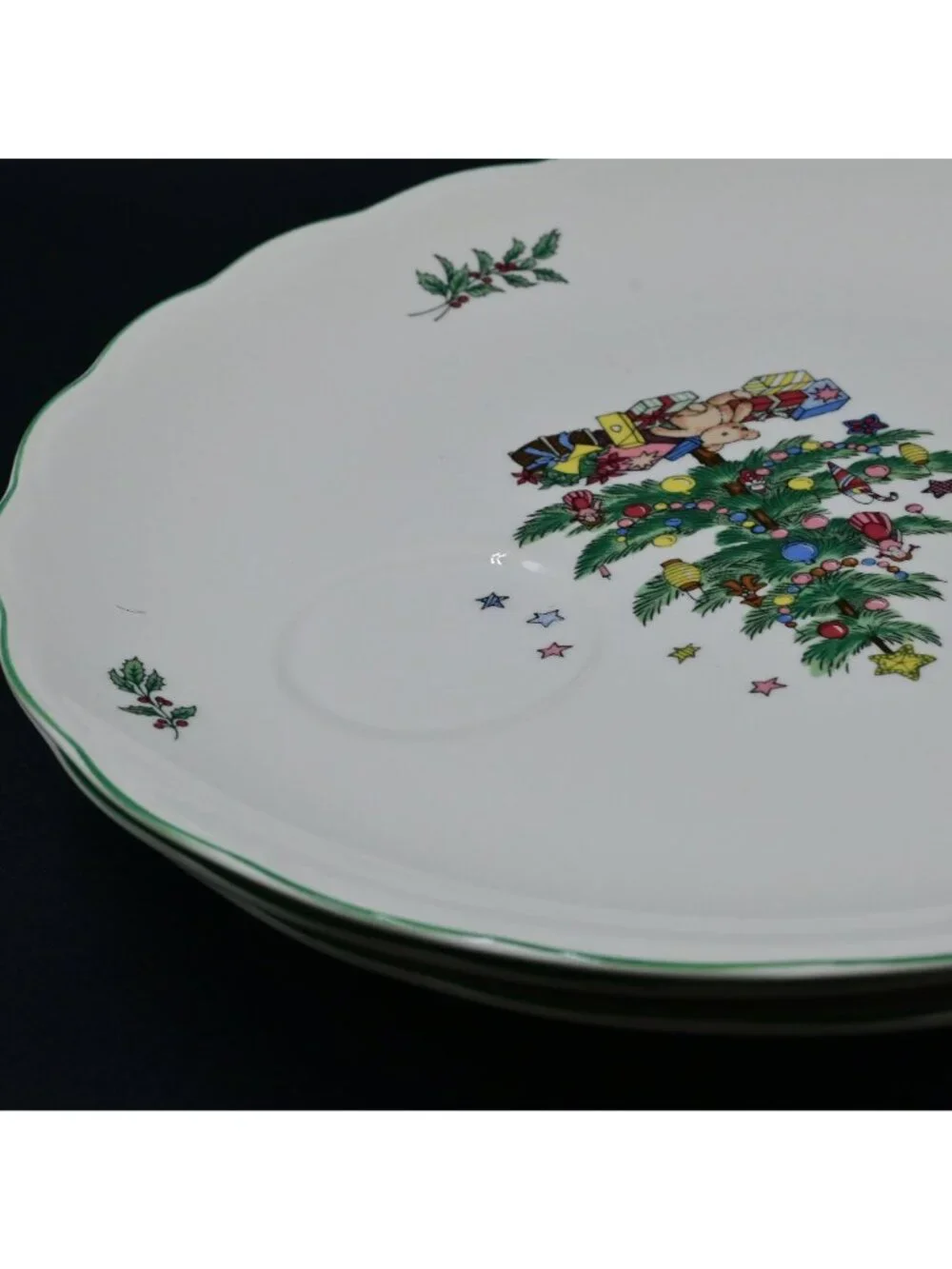 Nikko Happy Holidays Set of 3 Snack Saucer Plate & Tea Cups Christmas Tree